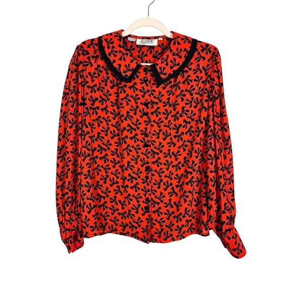 Retro Bow Blouse 10 Red Old Money Preppy Classic Chic Mod Boho Western Artsy 80s - Picture 1 of 10